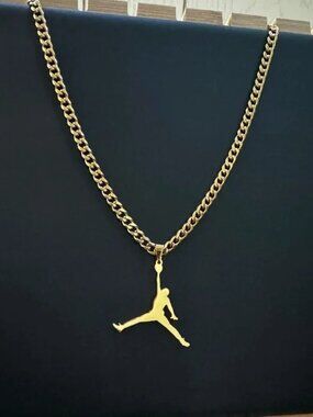 Jordan Necklace - Jordan Jumpman - 5mm Cuban - 22" Cuban Chain - Gold - Y2K